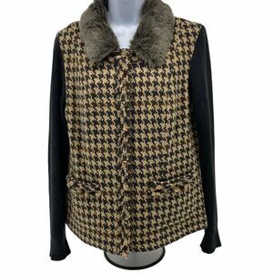 Cabi Wool Blend Houndstooth brown Mixer zip up jac